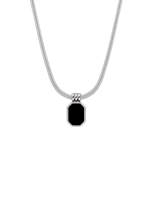 Silver Noir Octagon Pendant Necklace