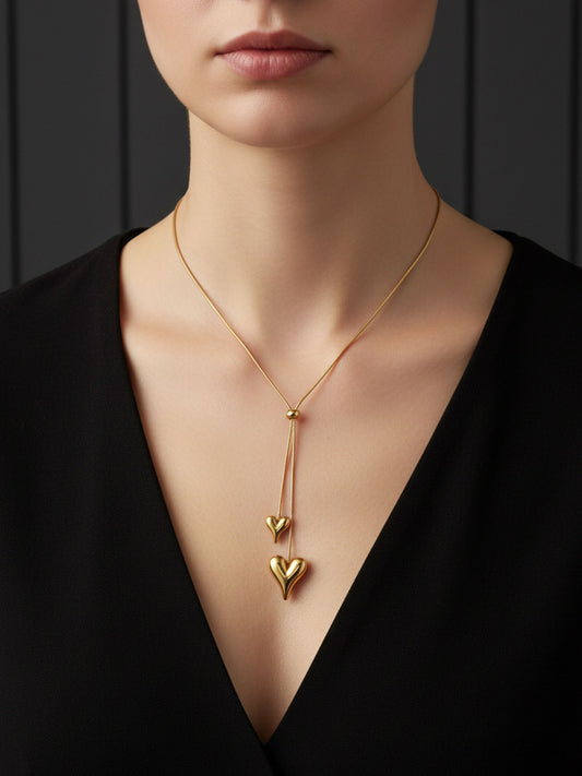 Double Heart Drop Necklace