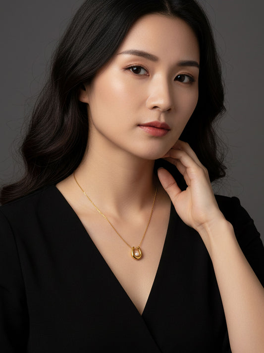 Golden Pearl Embrace Necklace