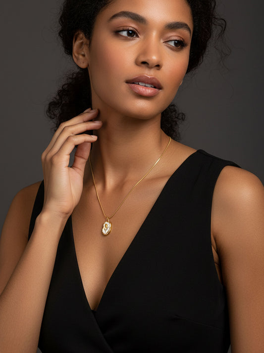 Golden Bloom White Enamel Pendant Necklace