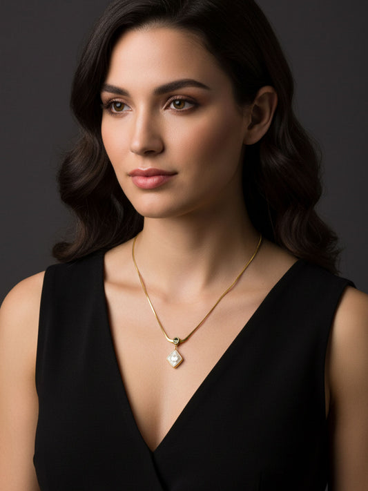 Golden Square Pearl Pendant Necklace